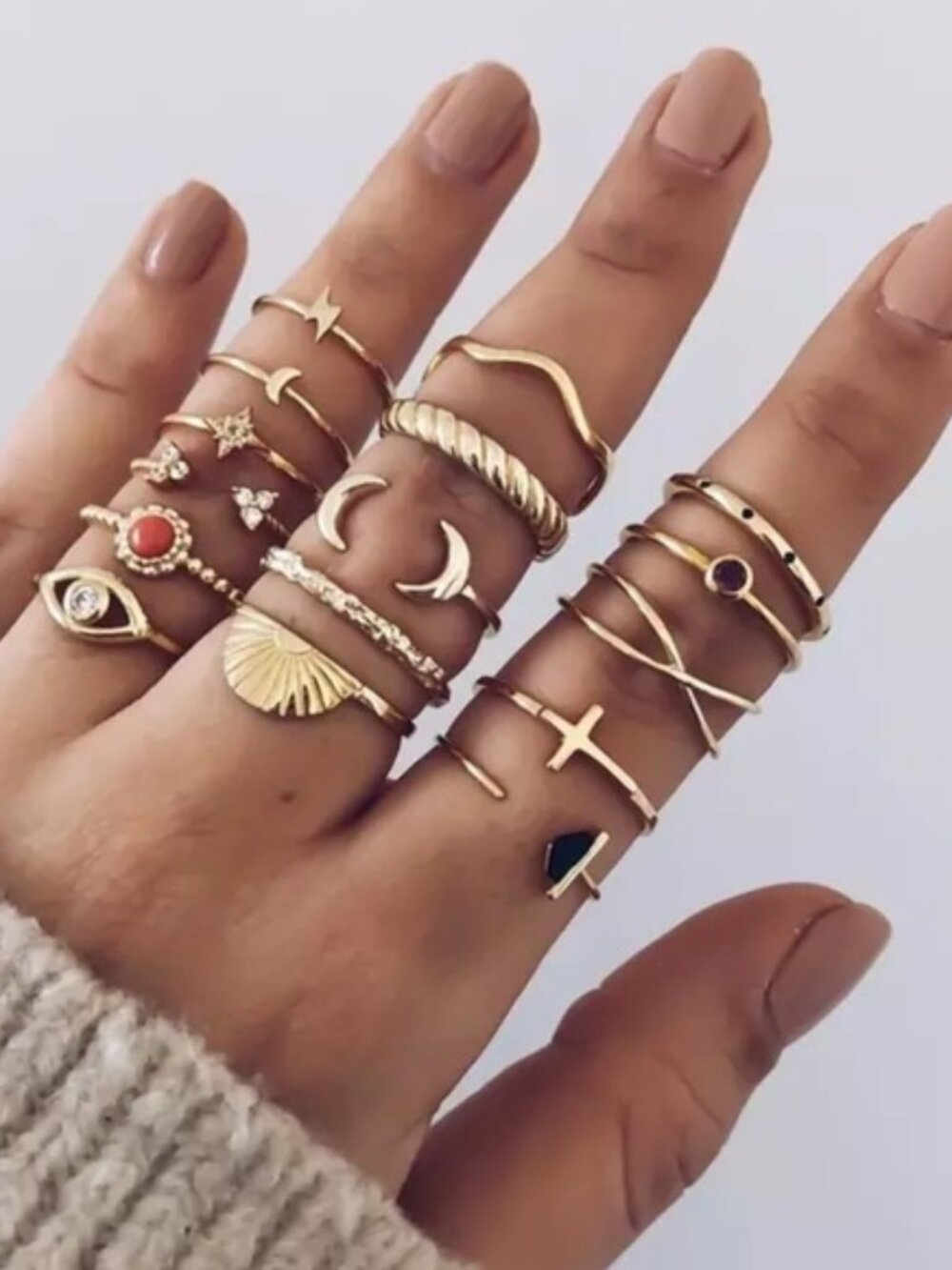 Vintage Gold 12 Piece Bohemian Ring Set